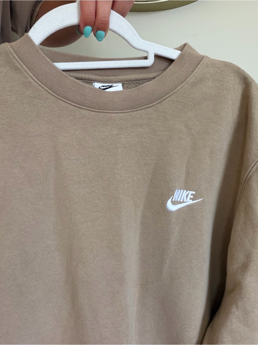 Nike Men’s Crewneck Sweatshirt in Taupe with White Swoosh